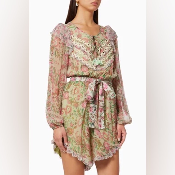 HEMANT & NANDITA Nora Romper in Viscose Paisley Print Long Sleeve Lace Detail - Picture 4 of 16